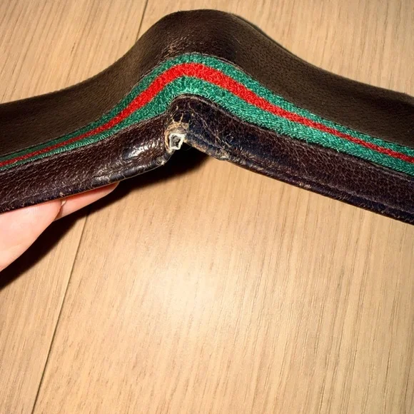 Gucci Mens Brown Leather Bifold Wallet with Green and Red Stripe - Picture 5 of 13